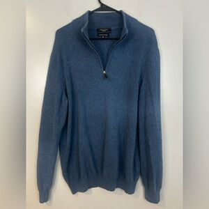 Mantovani Studio 100% Cashmere Blue Quarter Zip High Neck Sweater Size XL